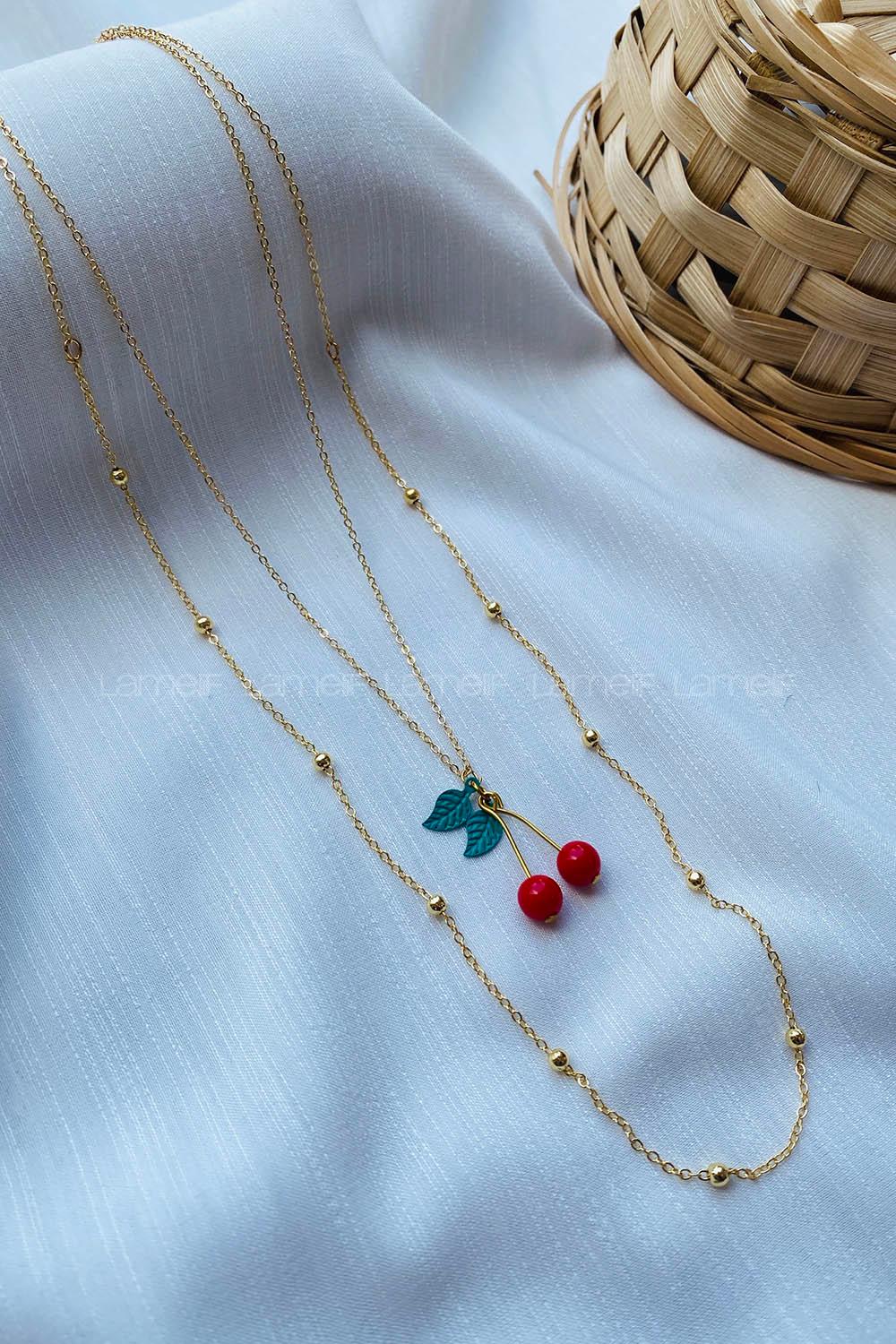 Modalamelif Kırmızı Kiraz 2li Kolye