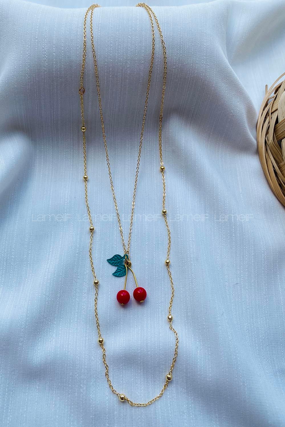 Modalamelif Kırmızı Kiraz 2li Kolye