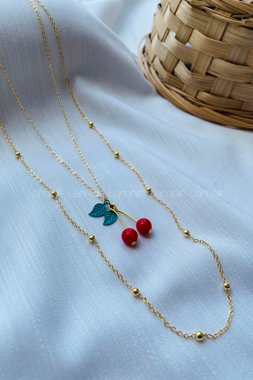 Modalamelif Kırmızı Kiraz 2li Kolye