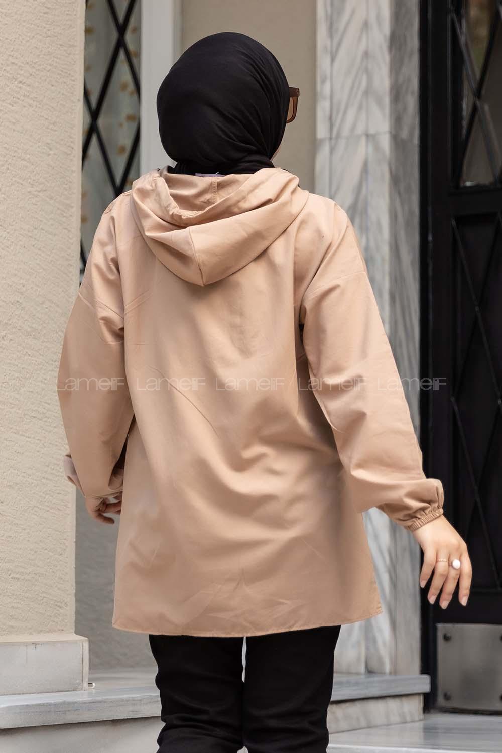 Modalamelif Önü Yarım Fermuarlı Kapüşon Detaylı  Sütlü Kahve