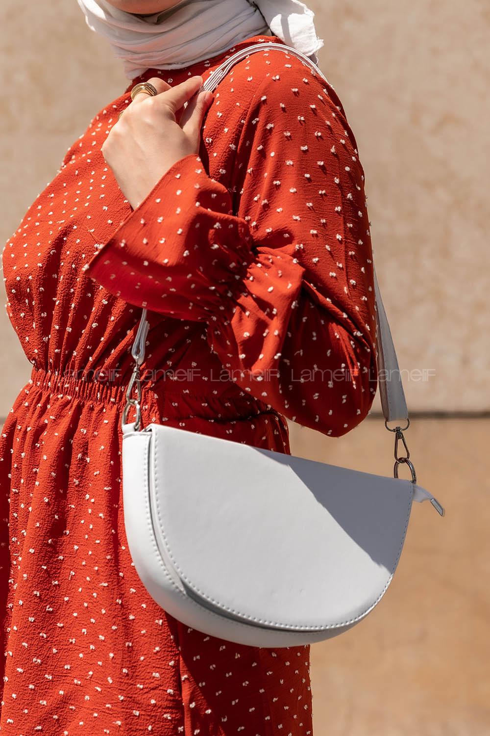 Modalamelif  Yarım Ay - D Model Askılı Ayarlanabilir Omuz Çantası Beyaz