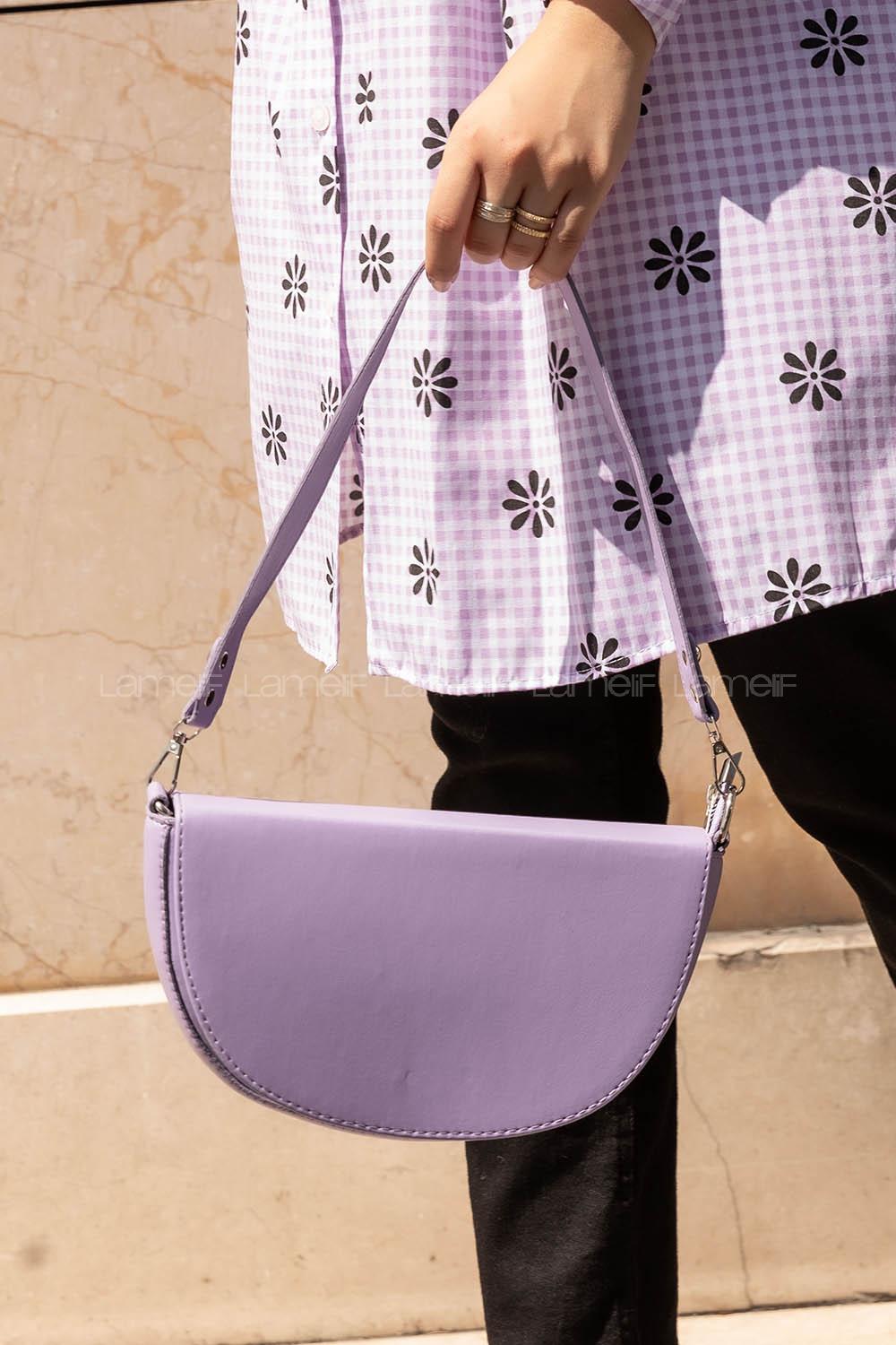 Modalamelif  Yarım Ay - D Model Askılı Ayarlanabilir Omuz Çantası Lila