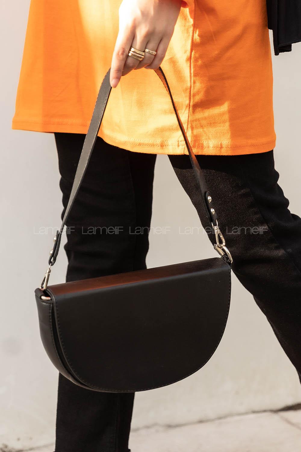 Modalamelif  Yarım Ay - D Model Askılı Ayarlanabilir Omuz Çantası Siyah