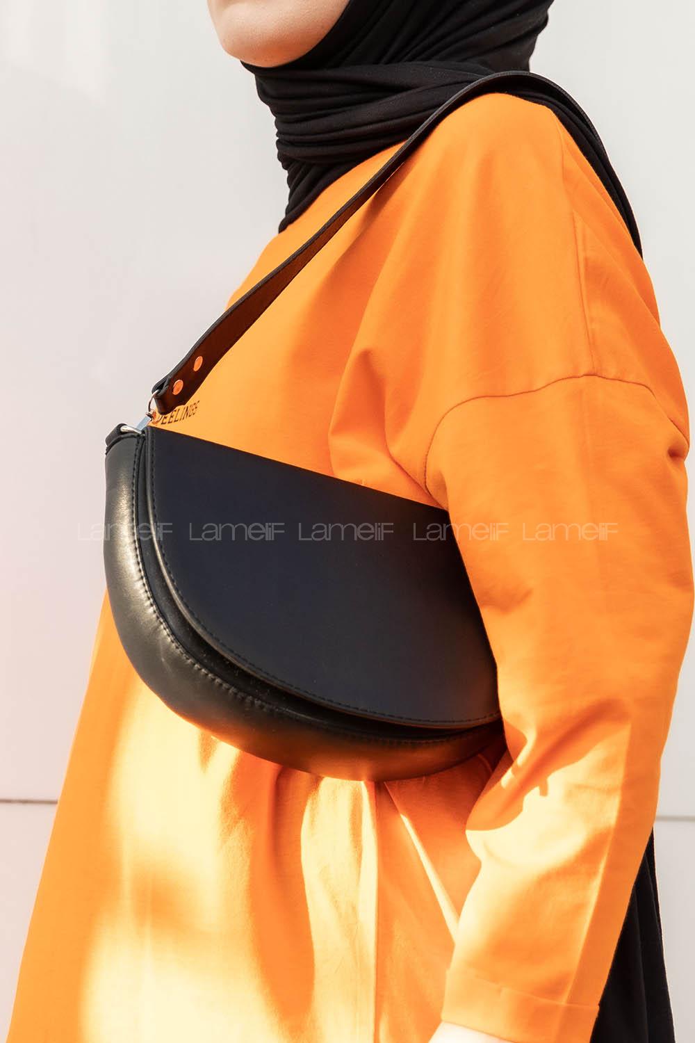 Modalamelif  Yarım Ay - D Model Askılı Ayarlanabilir Omuz Çantası Siyah