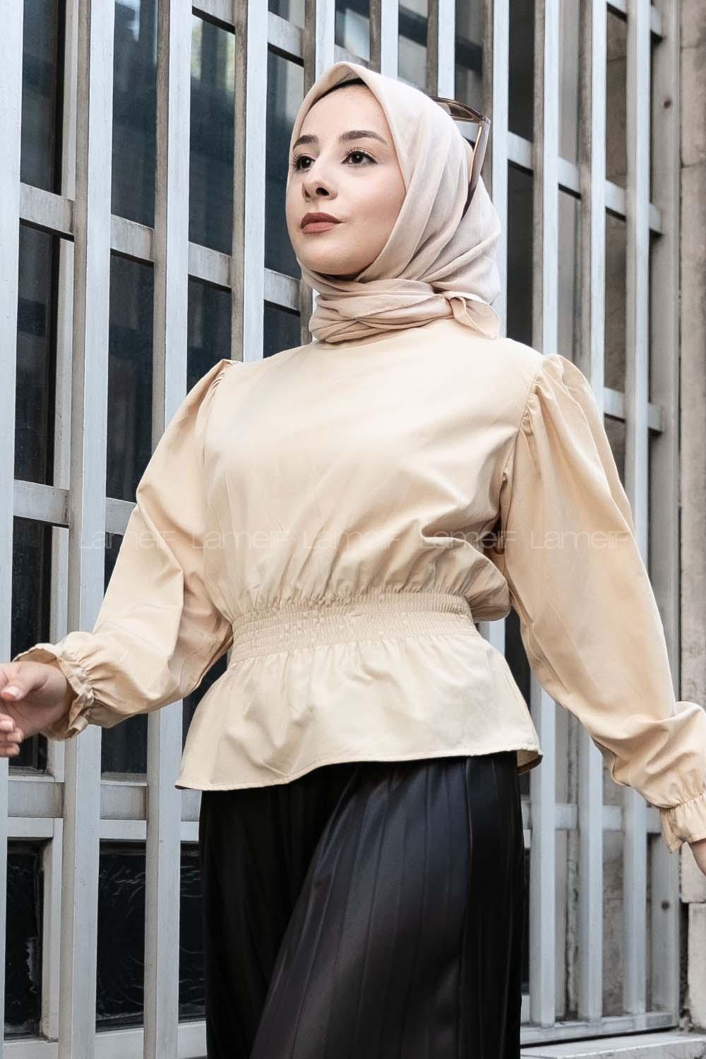 Modalamelif Bel Lastikli Bluz Camel