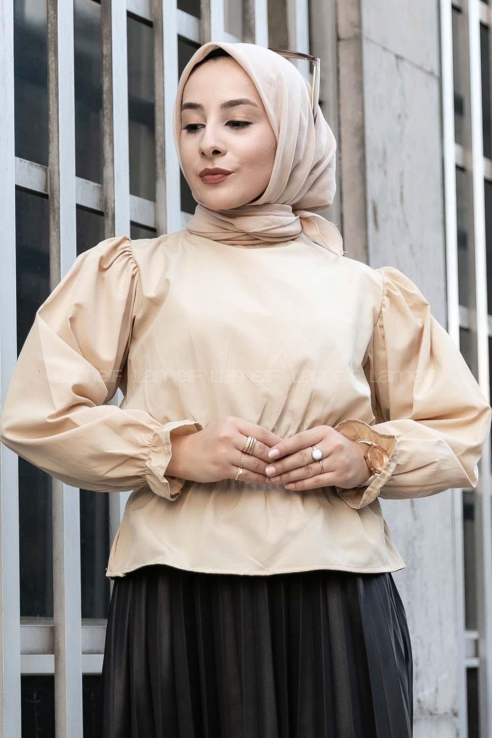 Modalamelif Bel Lastikli Bluz Camel