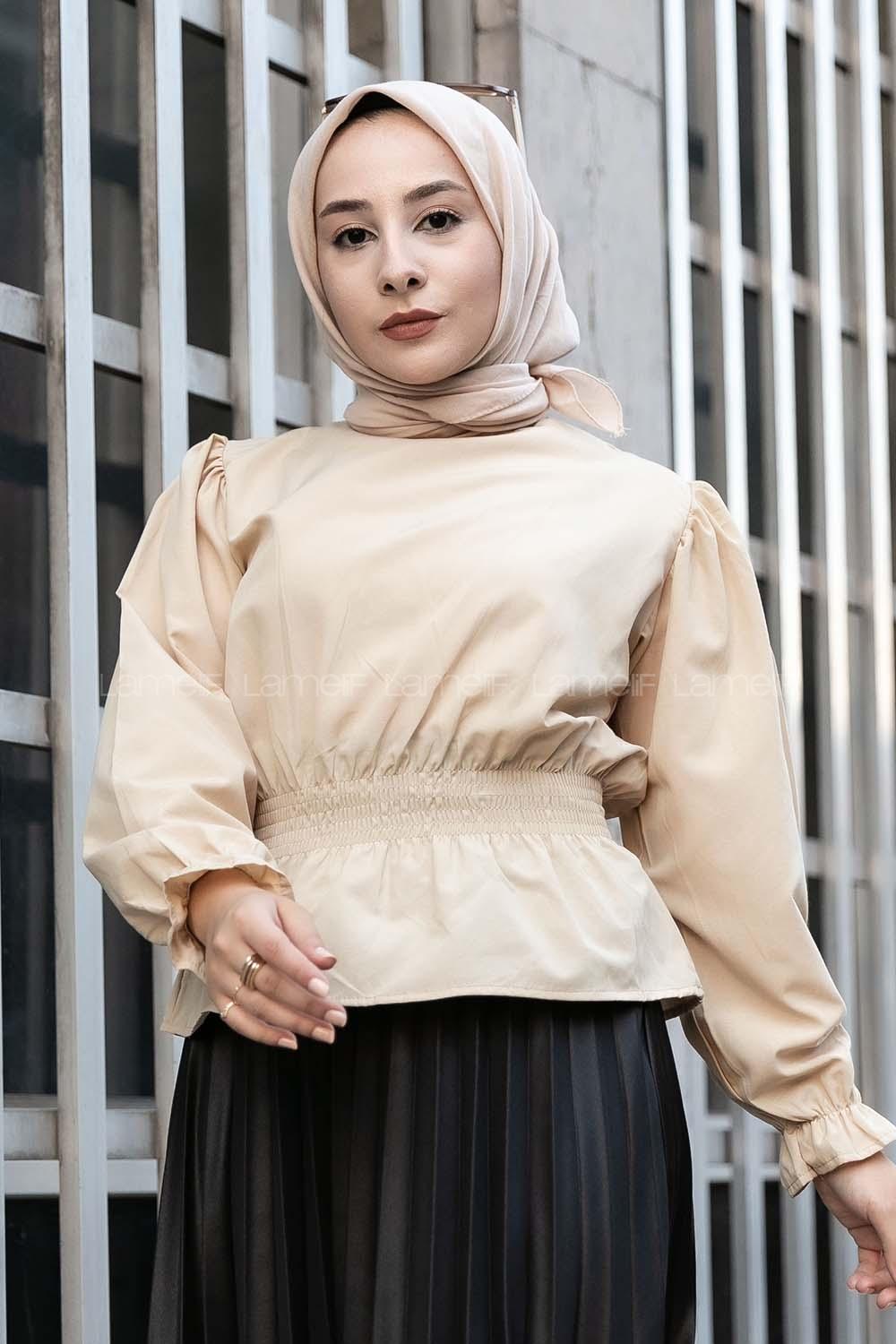 Modalamelif Bel Lastikli Bluz Camel