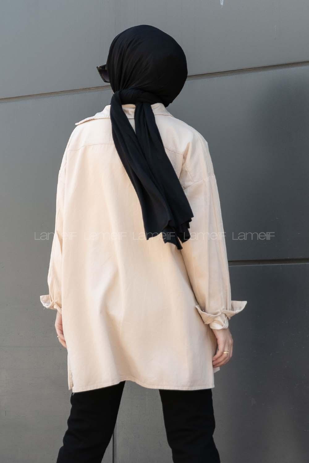 Modalamelif Önü Düğmeli Kapak Cepli Gabardin Gömlek Taş