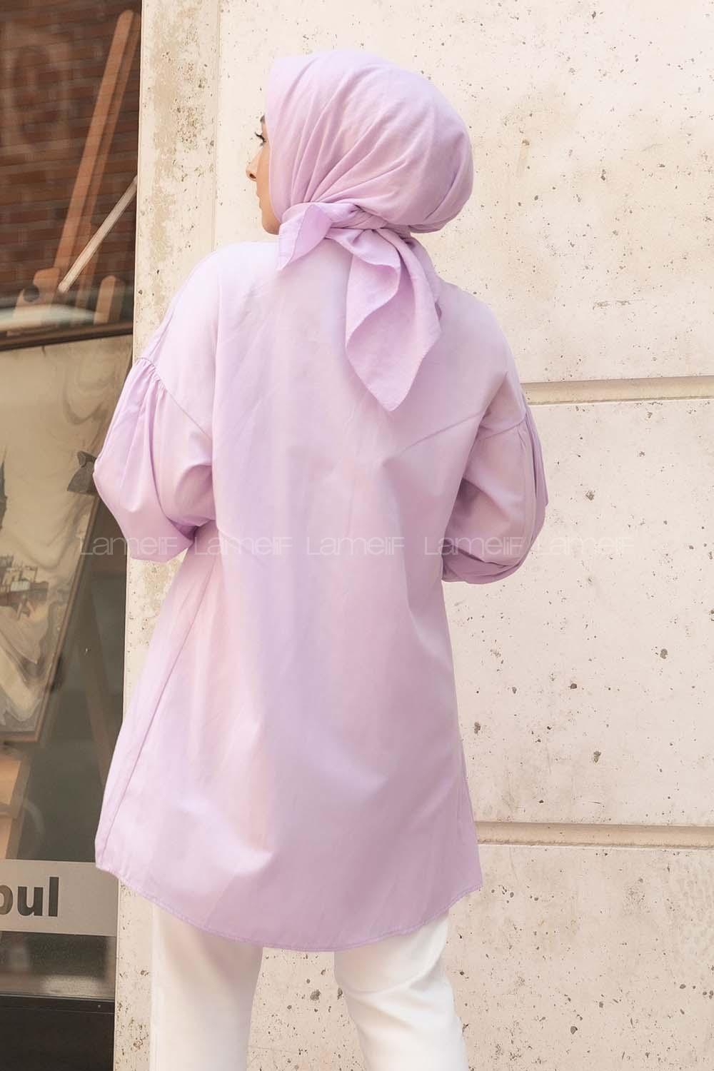 Modalamelif Önü Yarım Düğmeli Pile Detaylı Tunik Lila