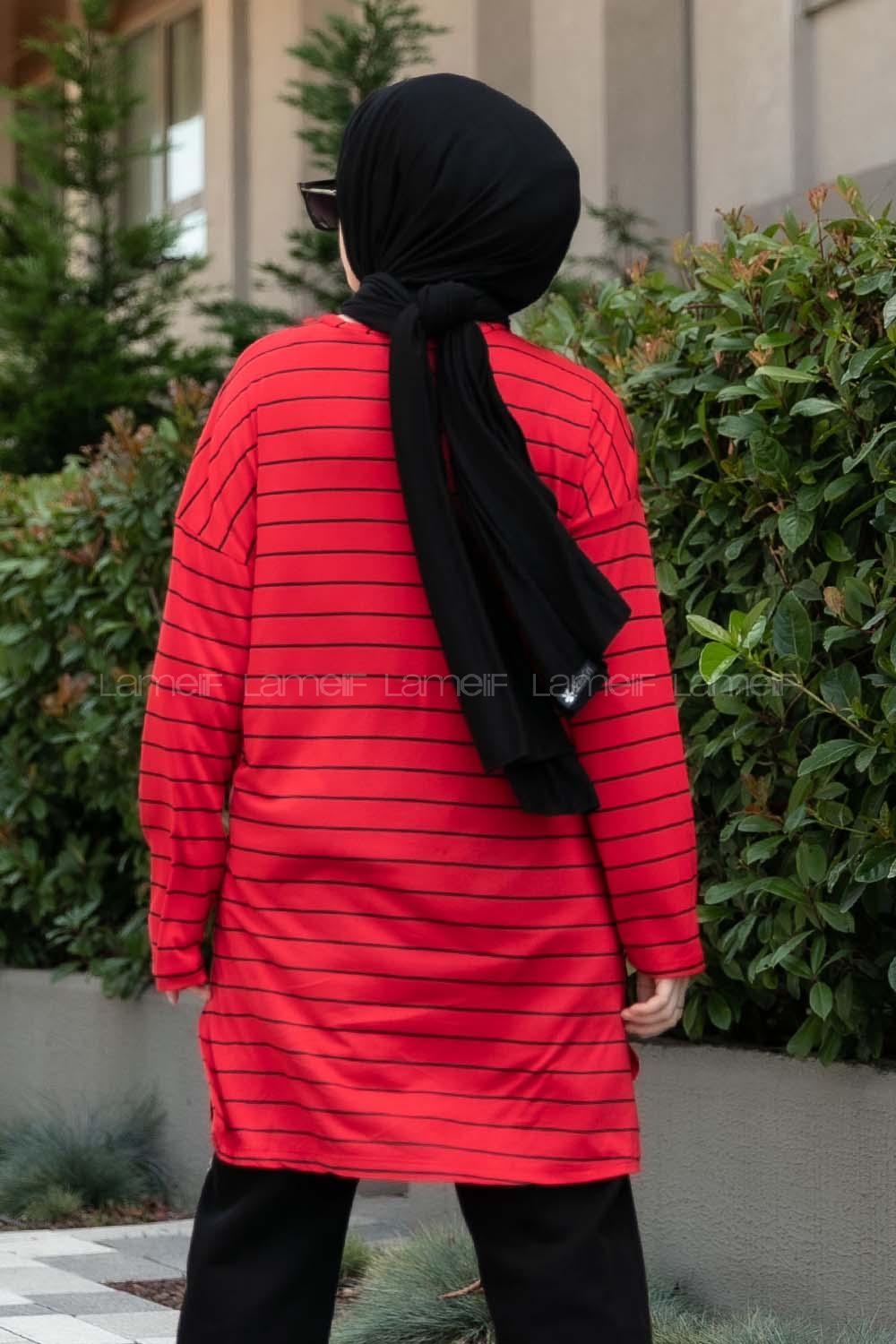 Modalamelif Çizgili Tunik Kırmızı