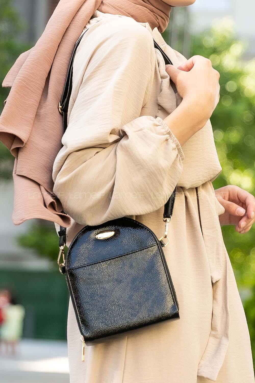 Modalamelif Çok Bölmeli Rose Cüzdan Çanta Parlak Siyah