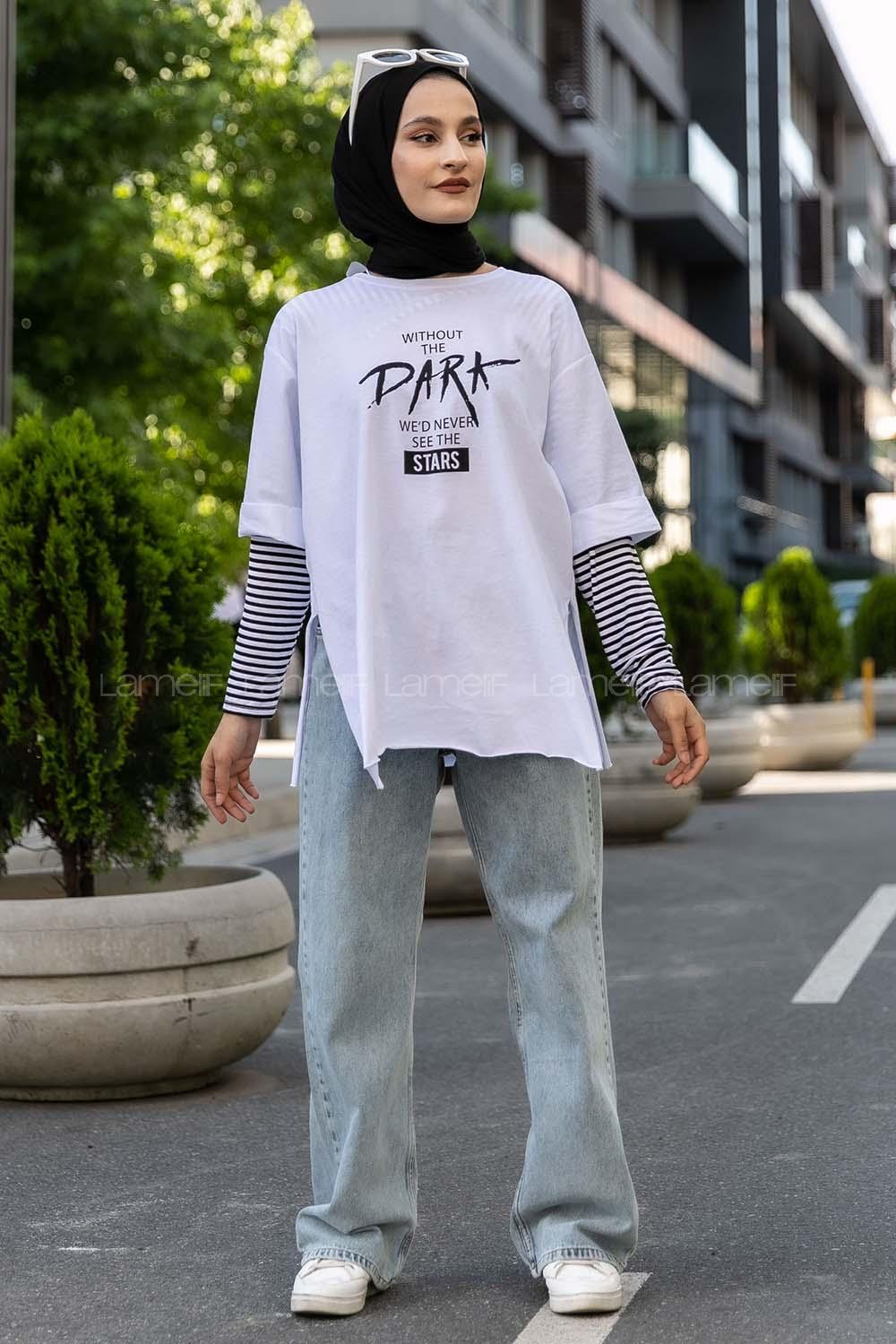 Modalamelif Dark Baskılı T-Shirt Beyaz