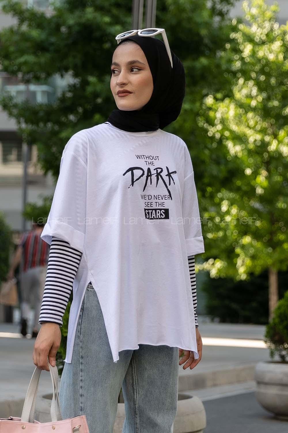 Modalamelif Dark Baskılı T-Shirt Beyaz