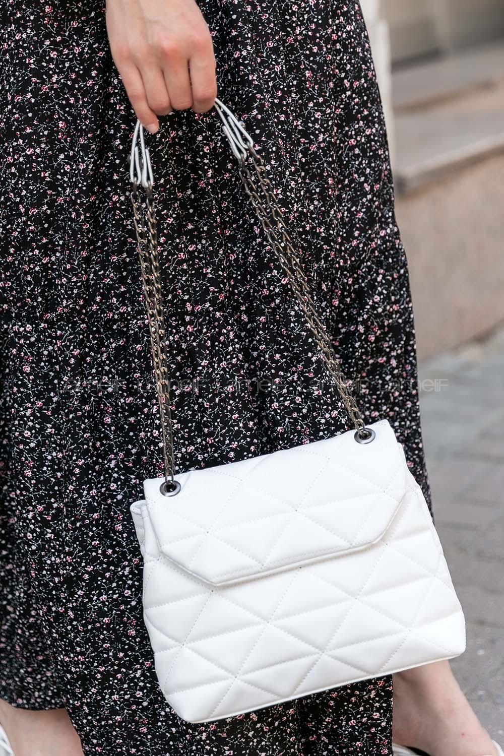 Lamelif Dikişli Pastelya Çapraz Çanta Beyaz