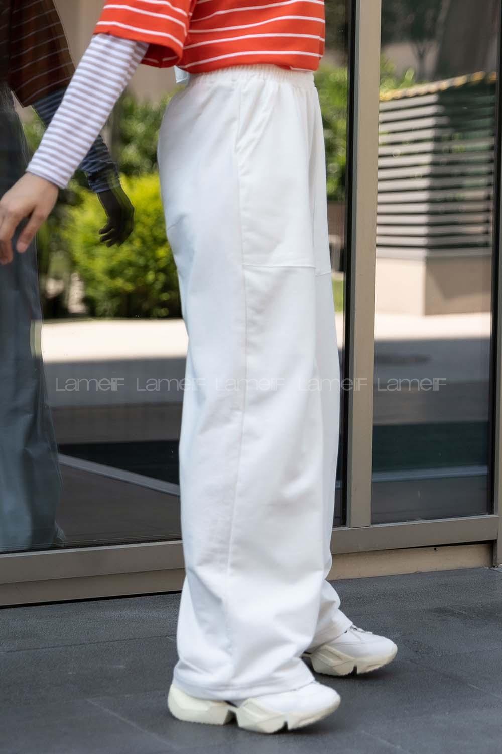 Modalamelif Düz Geniş Cepli Eşofman Altı Beyaz