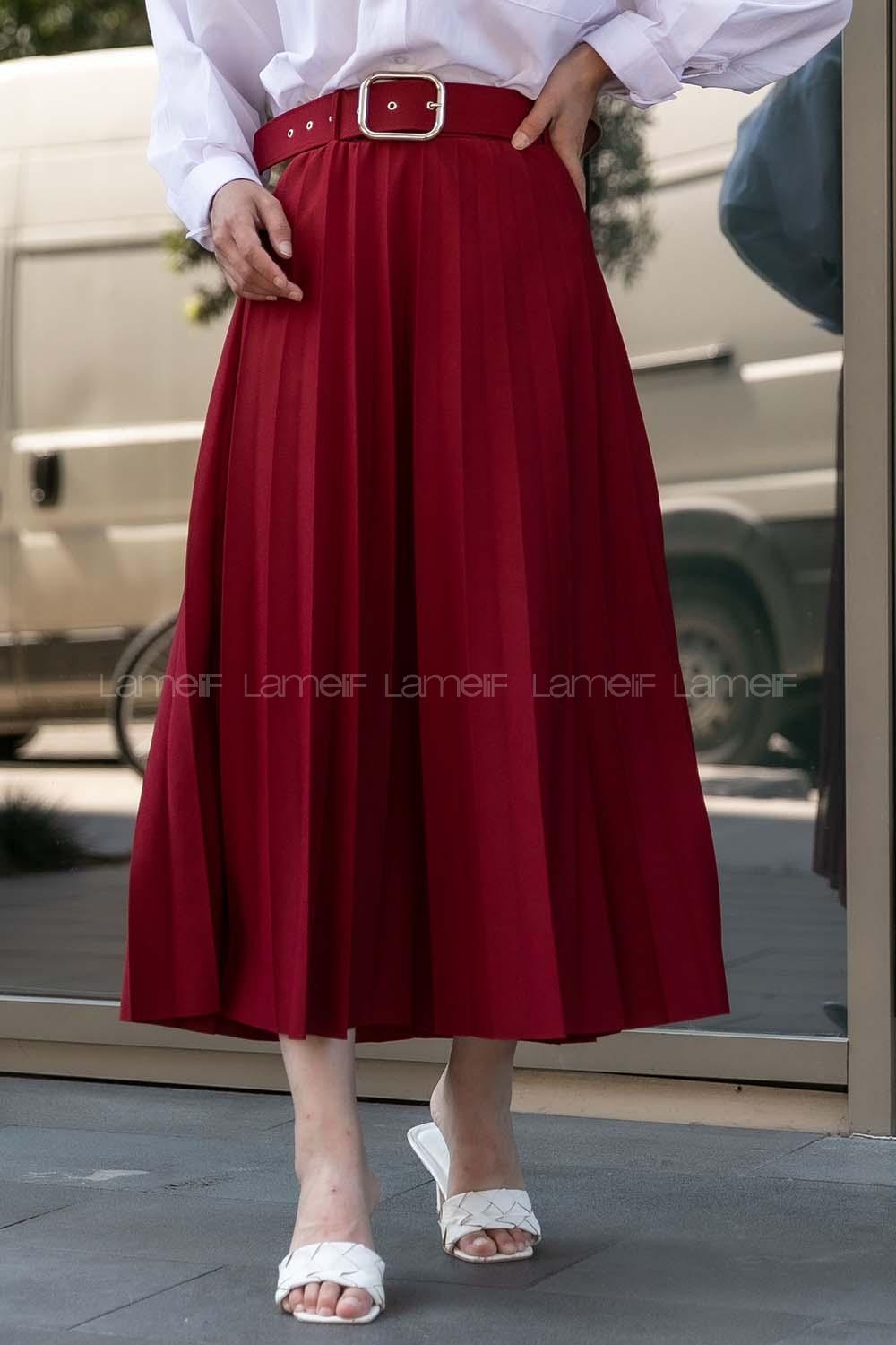 Modalamelif Geniş Kemerli Mira Etek Bordo