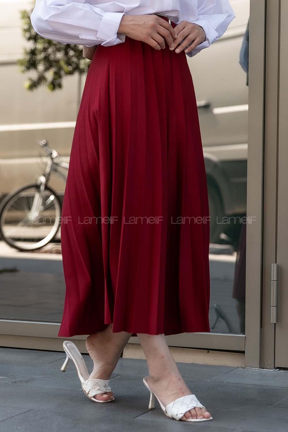 Modalamelif Geniş Kemerli Mira Etek Bordo