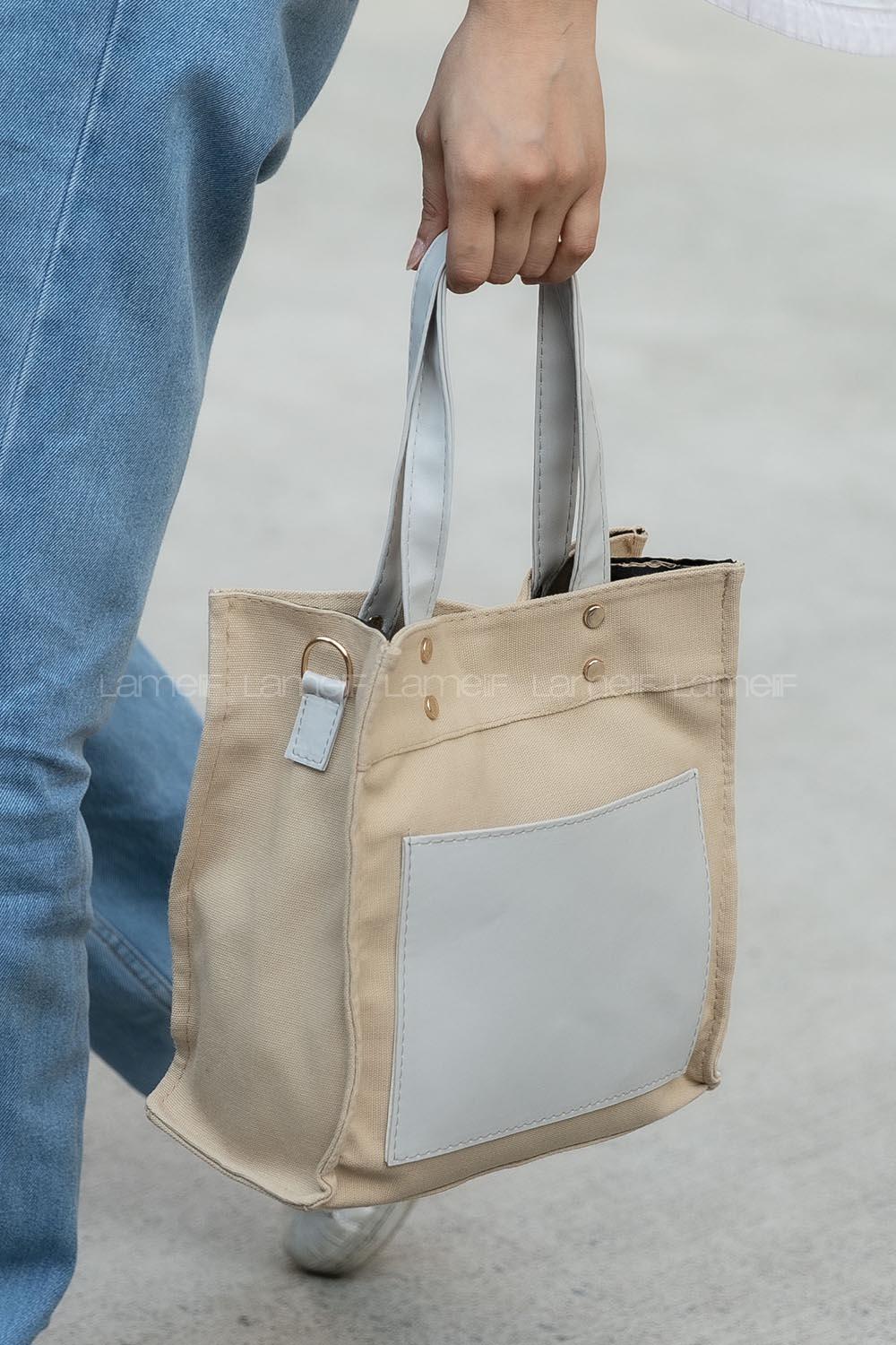 Modalamelif Kadın Garnili Organik Keten Kumaş Çapraz Çanta Pelly Bej Gri