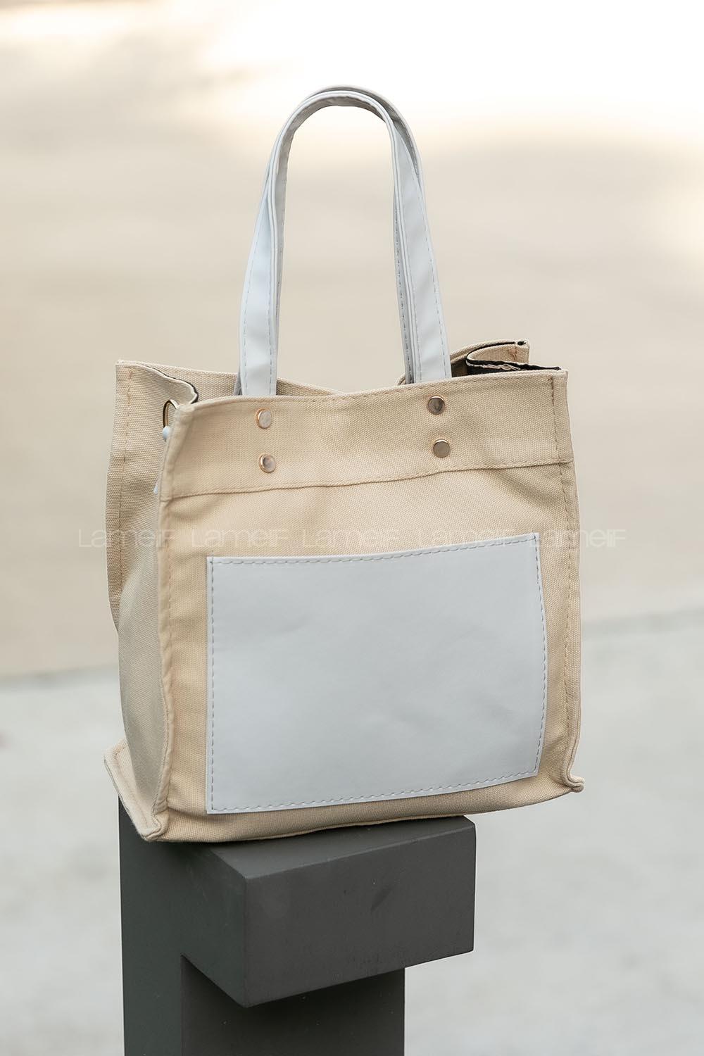 Modalamelif Kadın Garnili Organik Keten Kumaş Çapraz Çanta Pelly Bej Gri