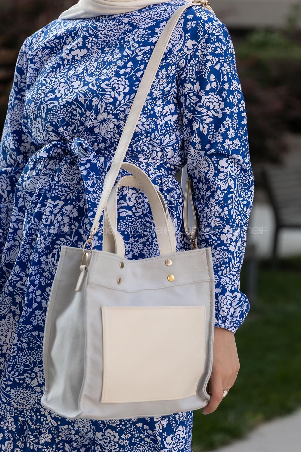 Modalamelif Kadın Garnili Organik Keten Kumaş Çapraz Çanta Pelly Gri