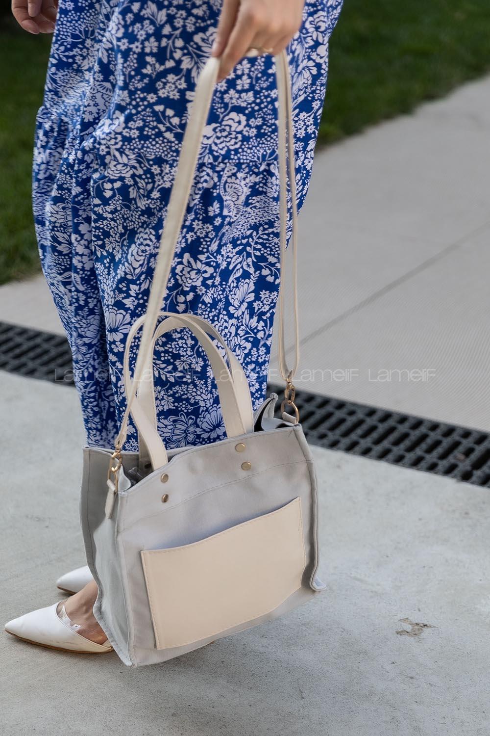 Modalamelif Kadın Garnili Organik Keten Kumaş Çapraz Çanta Pelly Gri