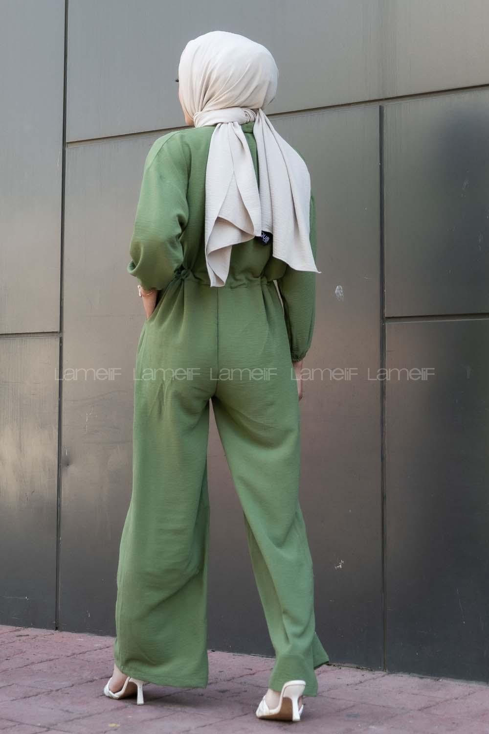 Modalamelif Kapak Cep Modelli Beli Tünel Bağlamalı Slopet Tulum Haki