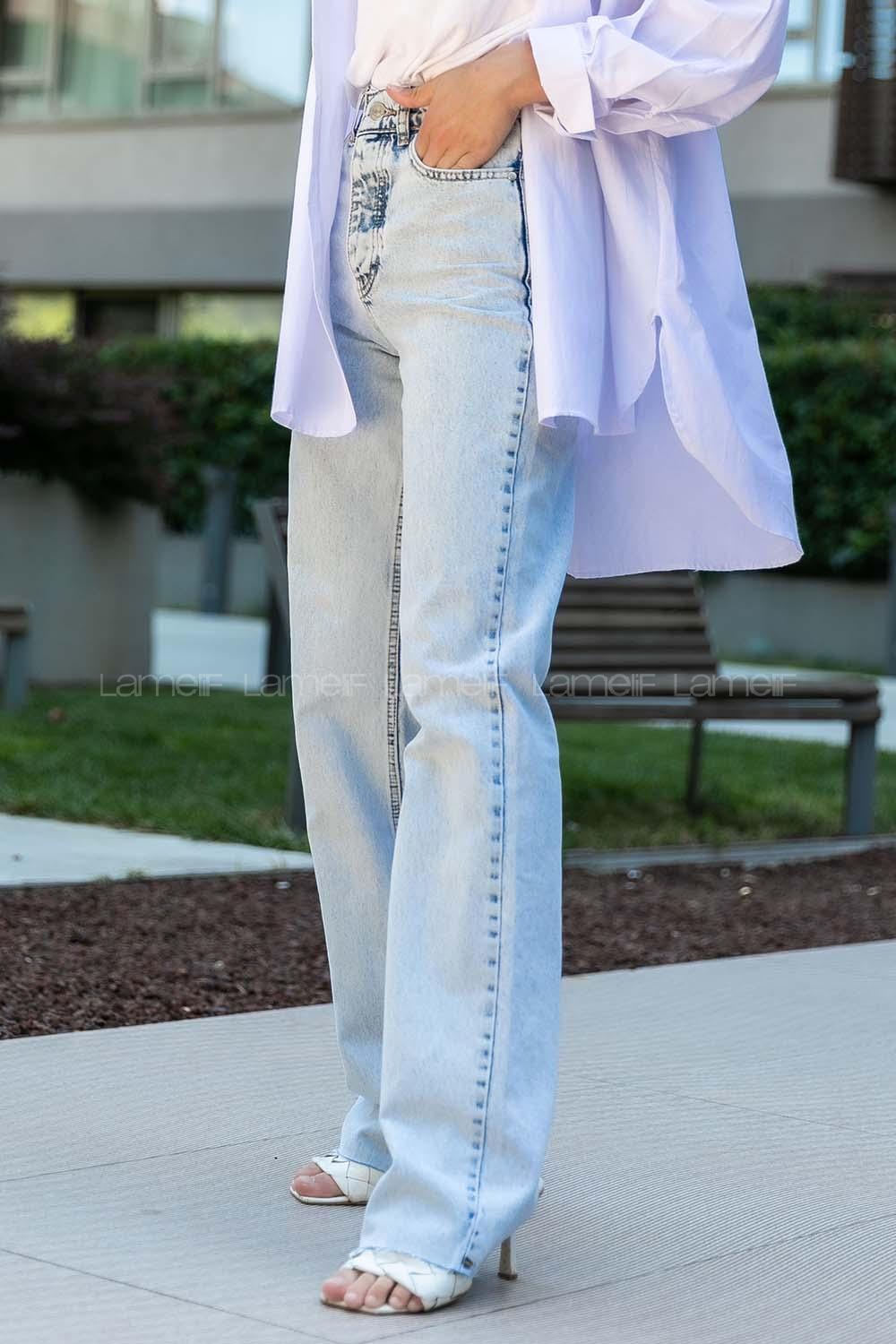Modalamelif Kar Yıkama Paçası Kesik Bol Paça Jean Pantolon