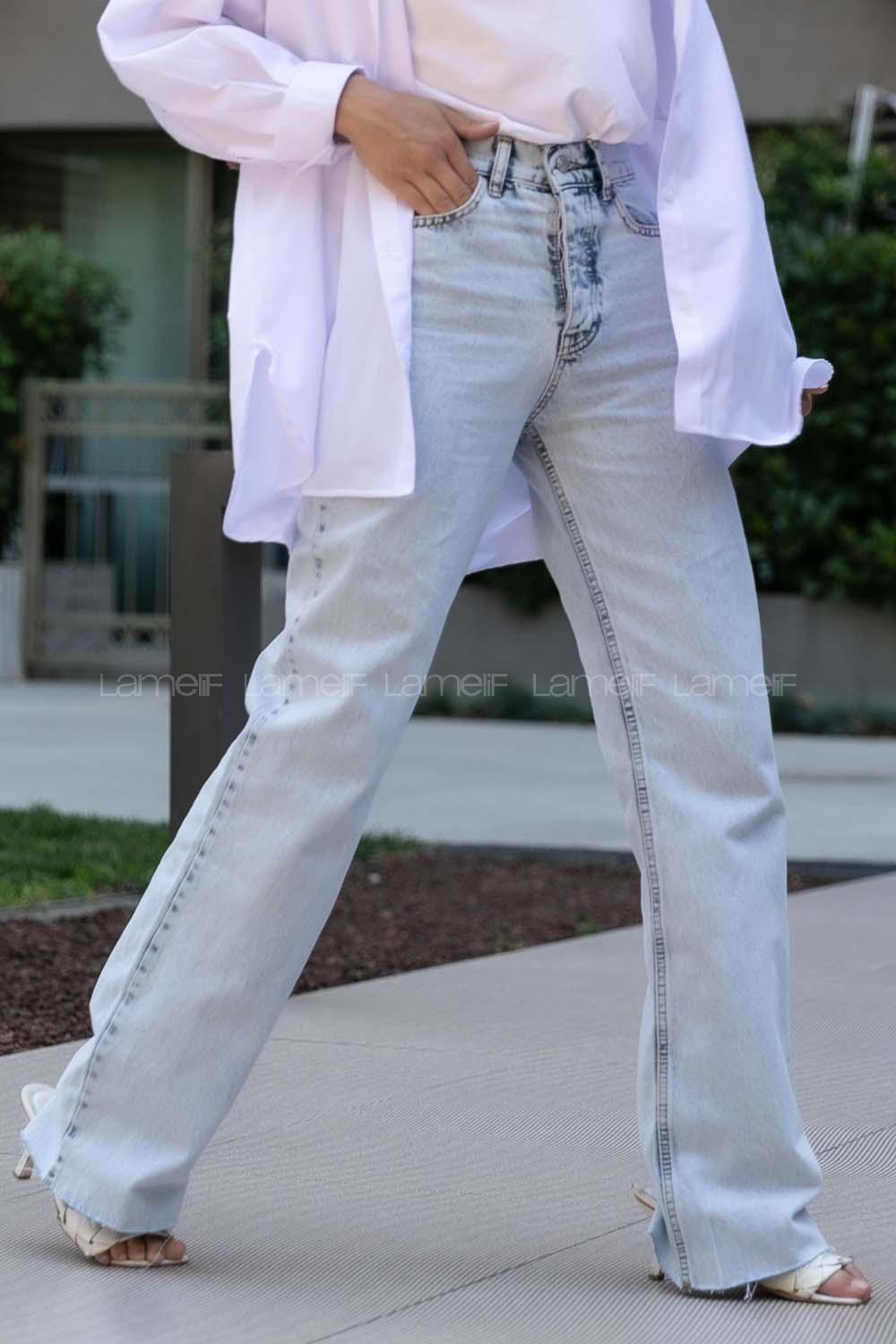 Modalamelif Kar Yıkama Paçası Kesik Bol Paça Jean Pantolon