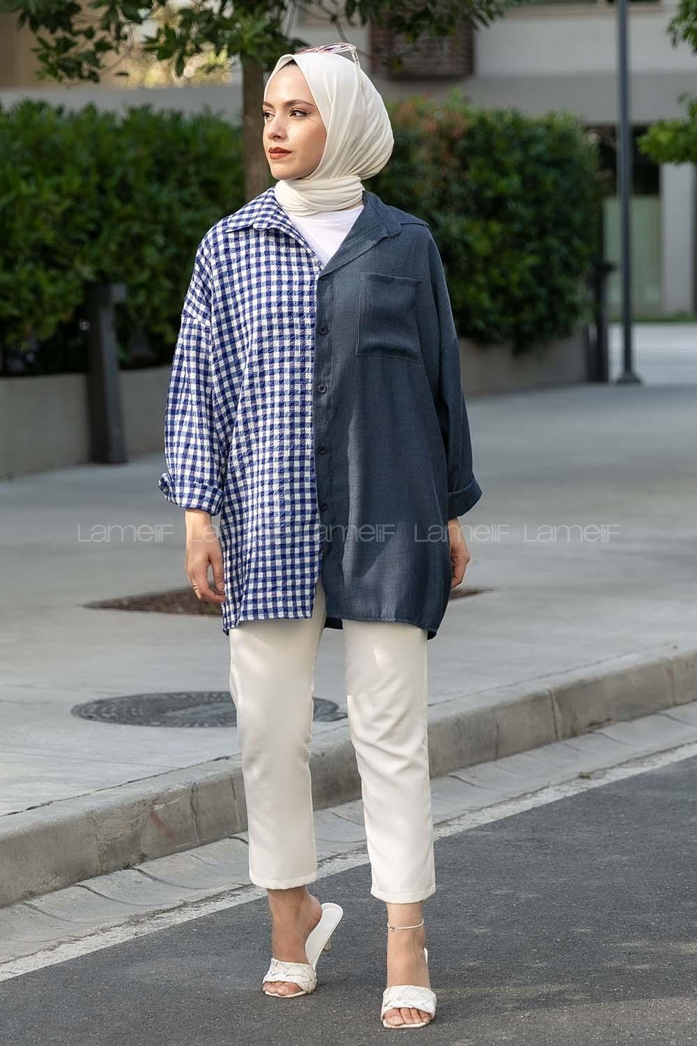 Modalamelif Pötikare Garnili Krinkıl Gömlek İndigo