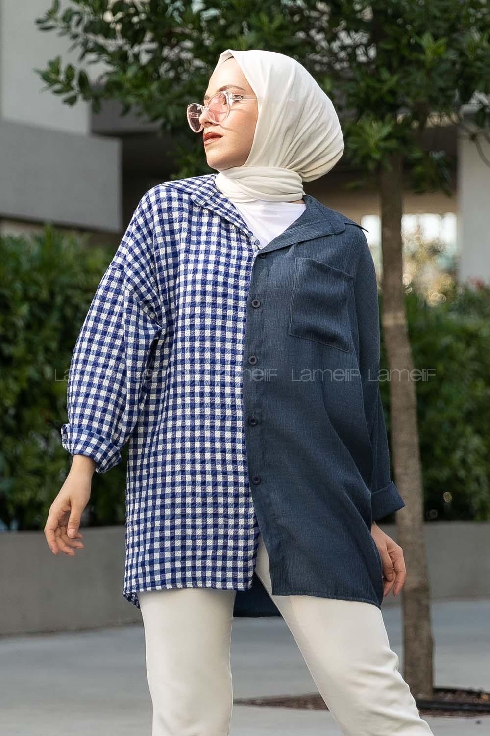 Modalamelif Pötikare Garnili Krinkıl Gömlek İndigo