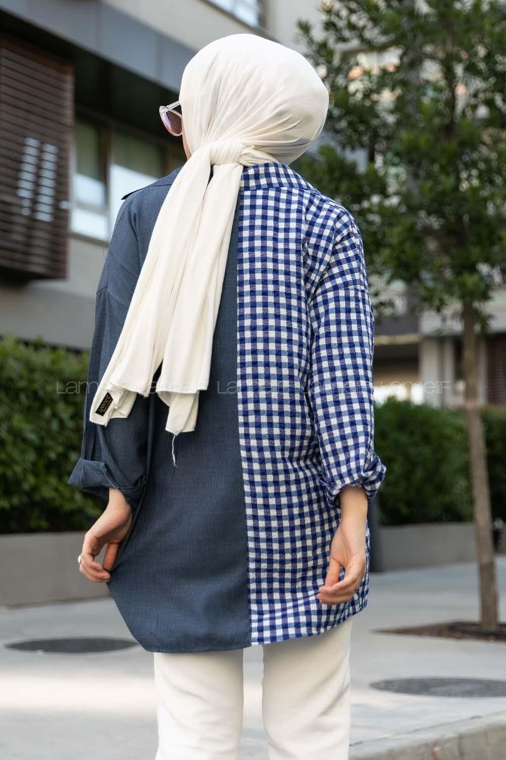 Modalamelif Pötikare Garnili Krinkıl Gömlek İndigo