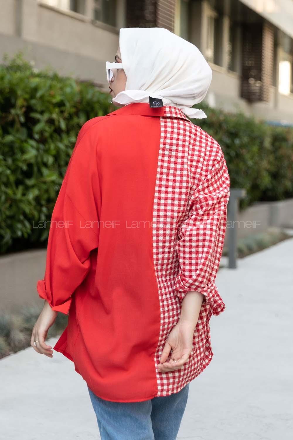 Modalamelif Pötikare Garnili Krinkıl Gömlek Kırmızı