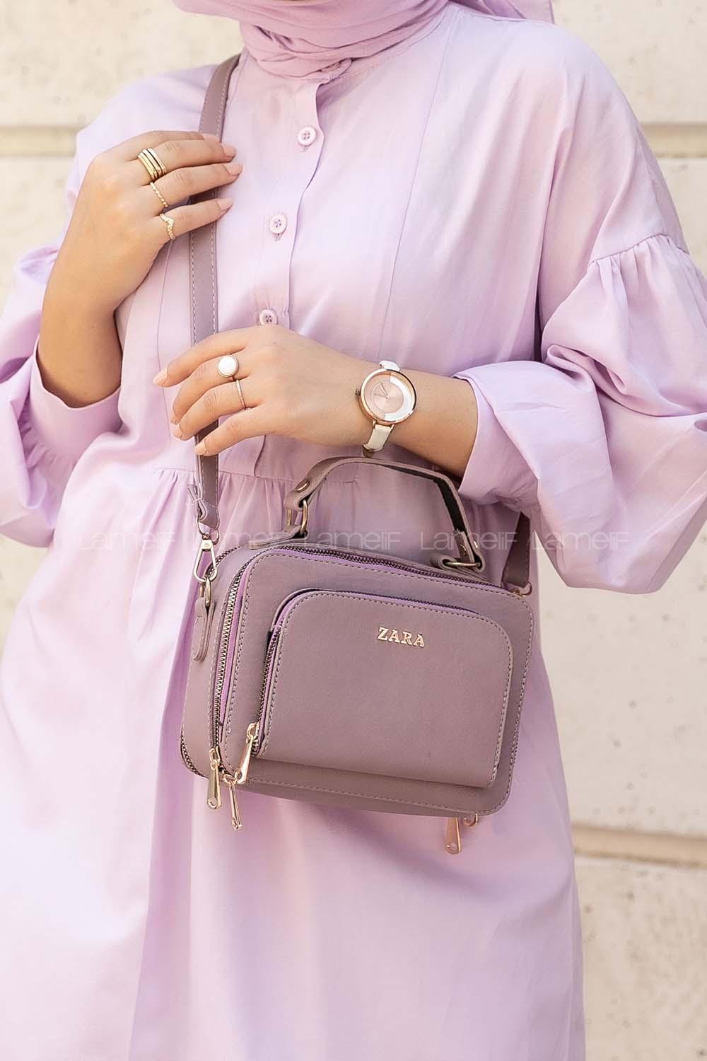 Modalamelif  Üç Bölmeli Çapraz Çanta Lila