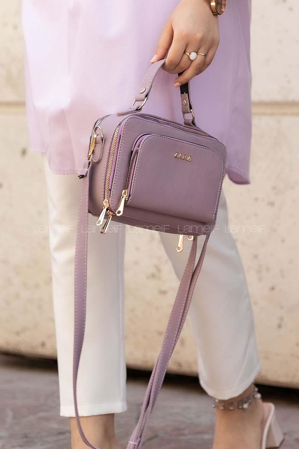 Modalamelif  Üç Bölmeli Çapraz Çanta Lila