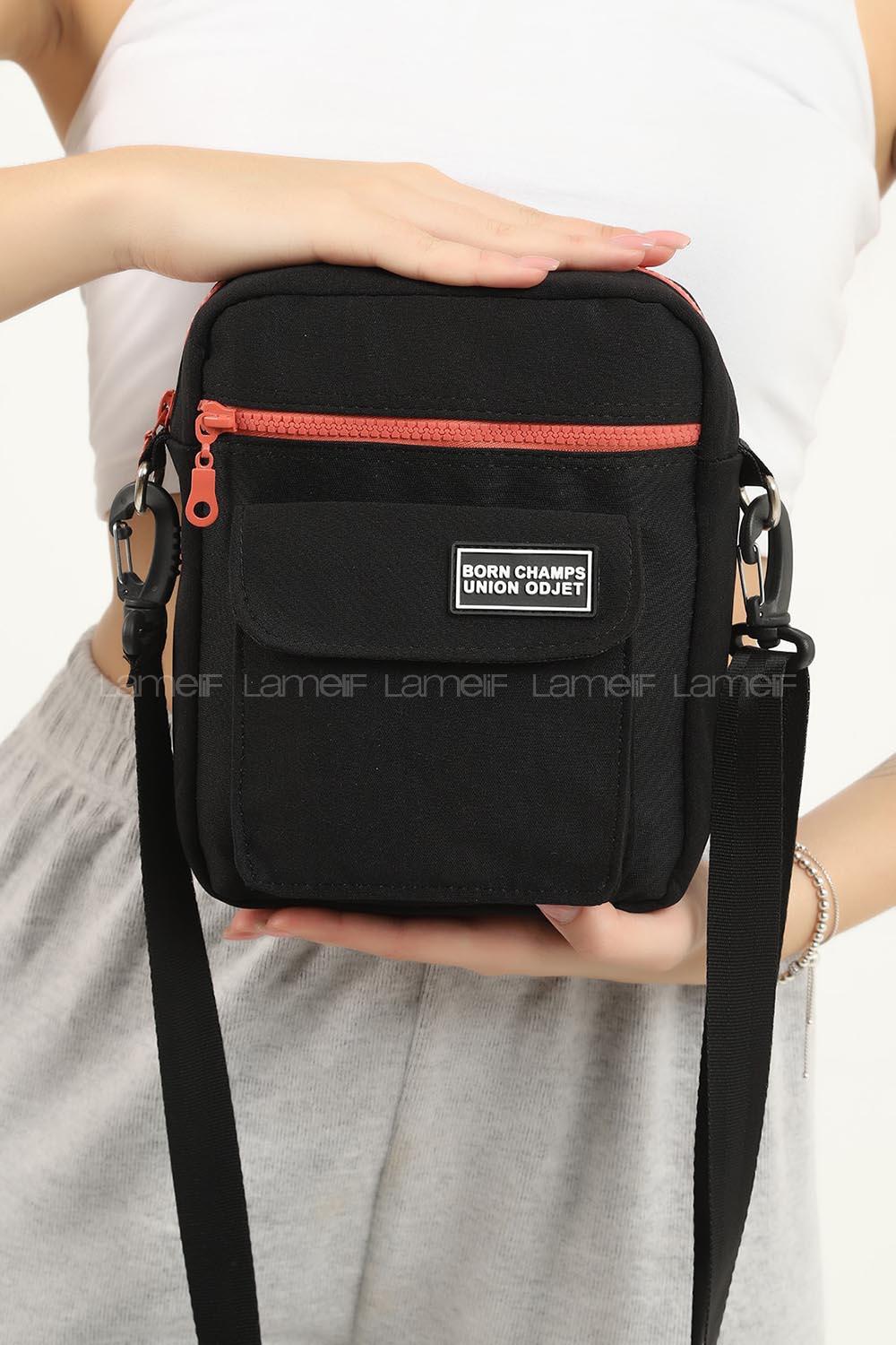 Lamelif Union Model Çanta Siyah Fermuar Kiremit