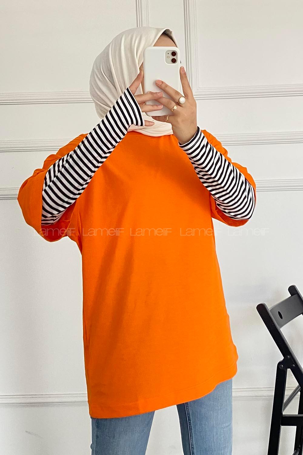 Modalamelif Bisiklet Yaka Oversize T-Shirt Oranj
