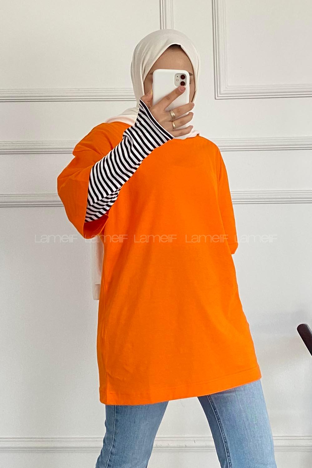 Modalamelif Bisiklet Yaka Oversize T-Shirt Oranj