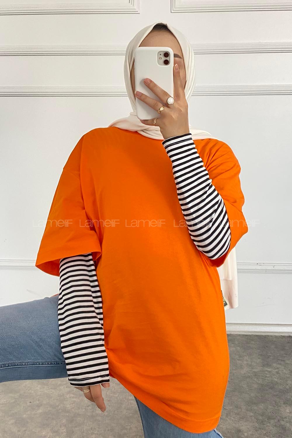 Modalamelif Bisiklet Yaka Oversize T-Shirt Oranj