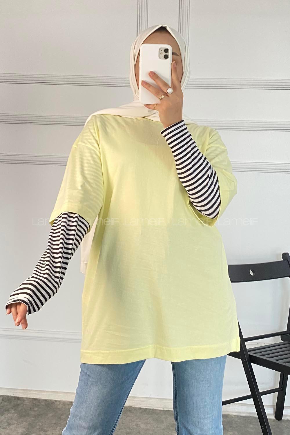 Modalamelif Bisiklet Yaka Oversize T-Shirt Sarı