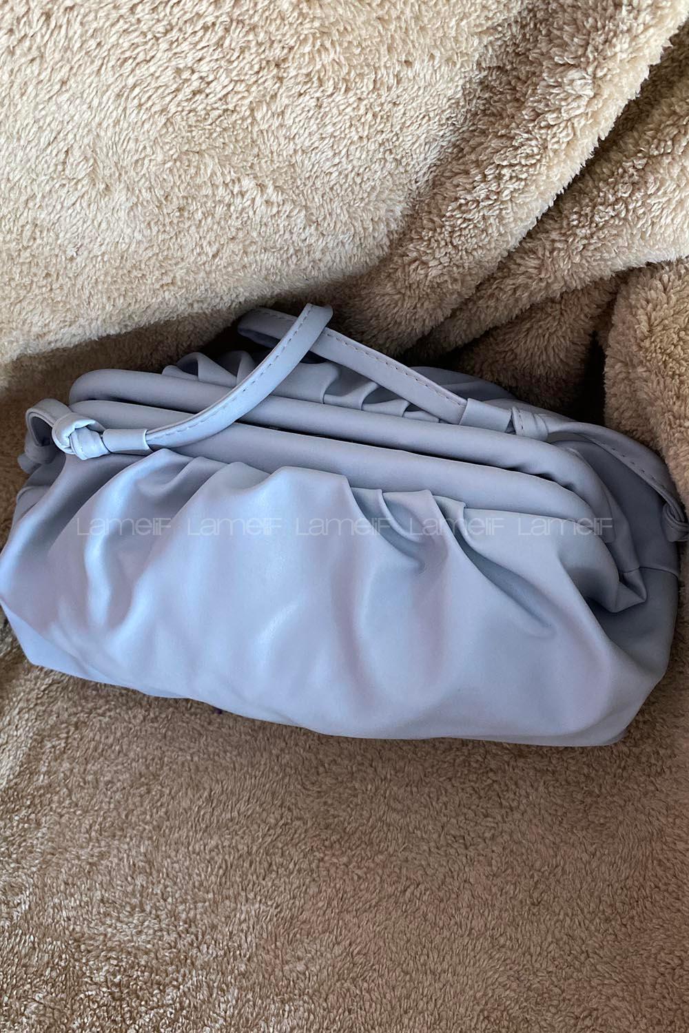 Modalamelif Büzgülü Bottega Model Çanta Turkuaz Açık Gri