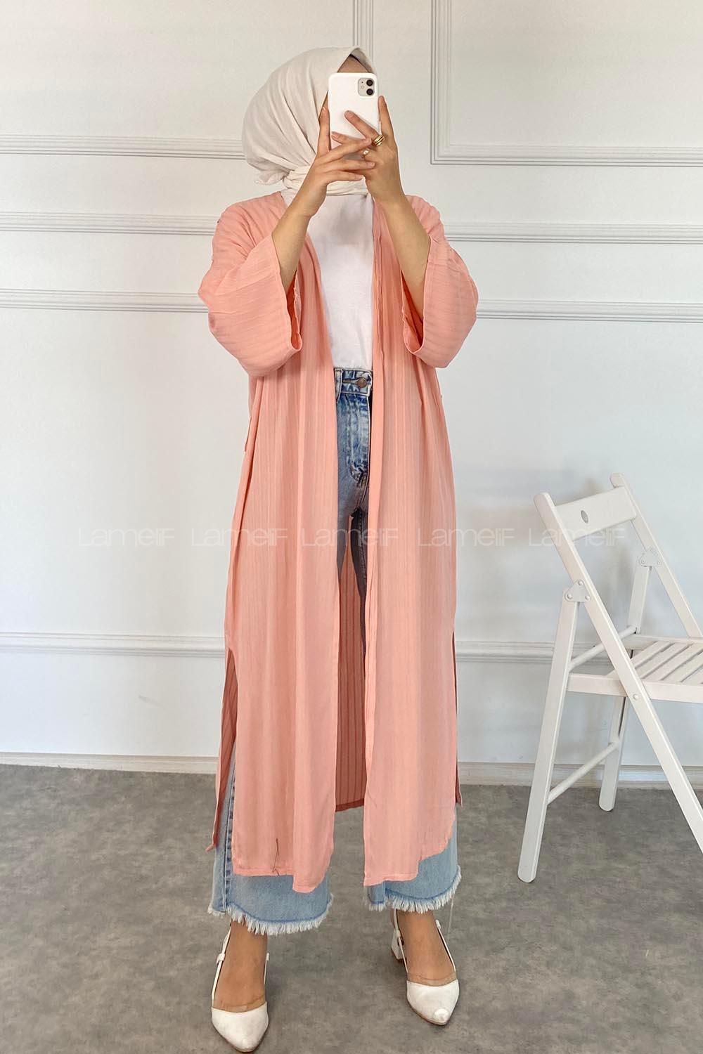 Modalamelif Kısa Kollu Kuşak Bağlamalı Kimono Pembe