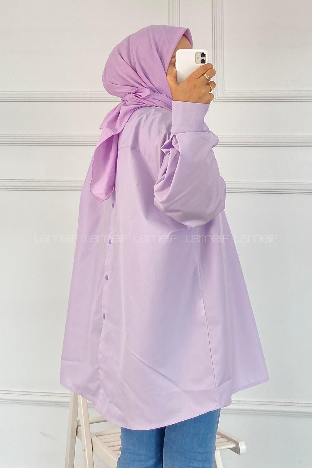 Modalamelif Önü Arka Düğme Detaylı Gömlek Tunik Lila
