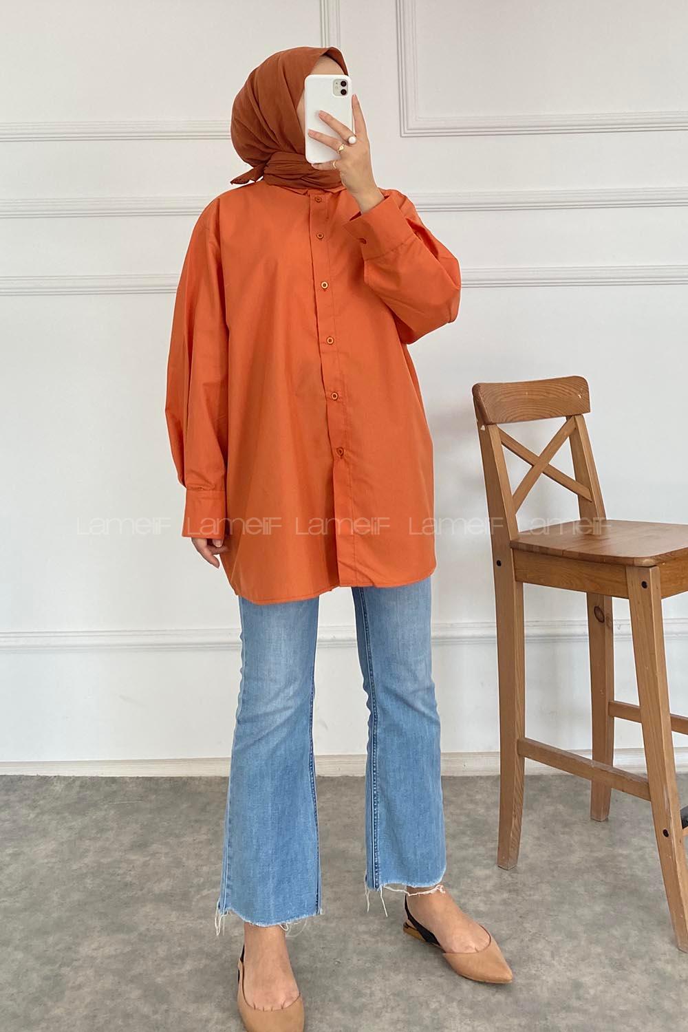 Modalamelif Önü Arka Düğme Detaylı Gömlek Tunik Taba