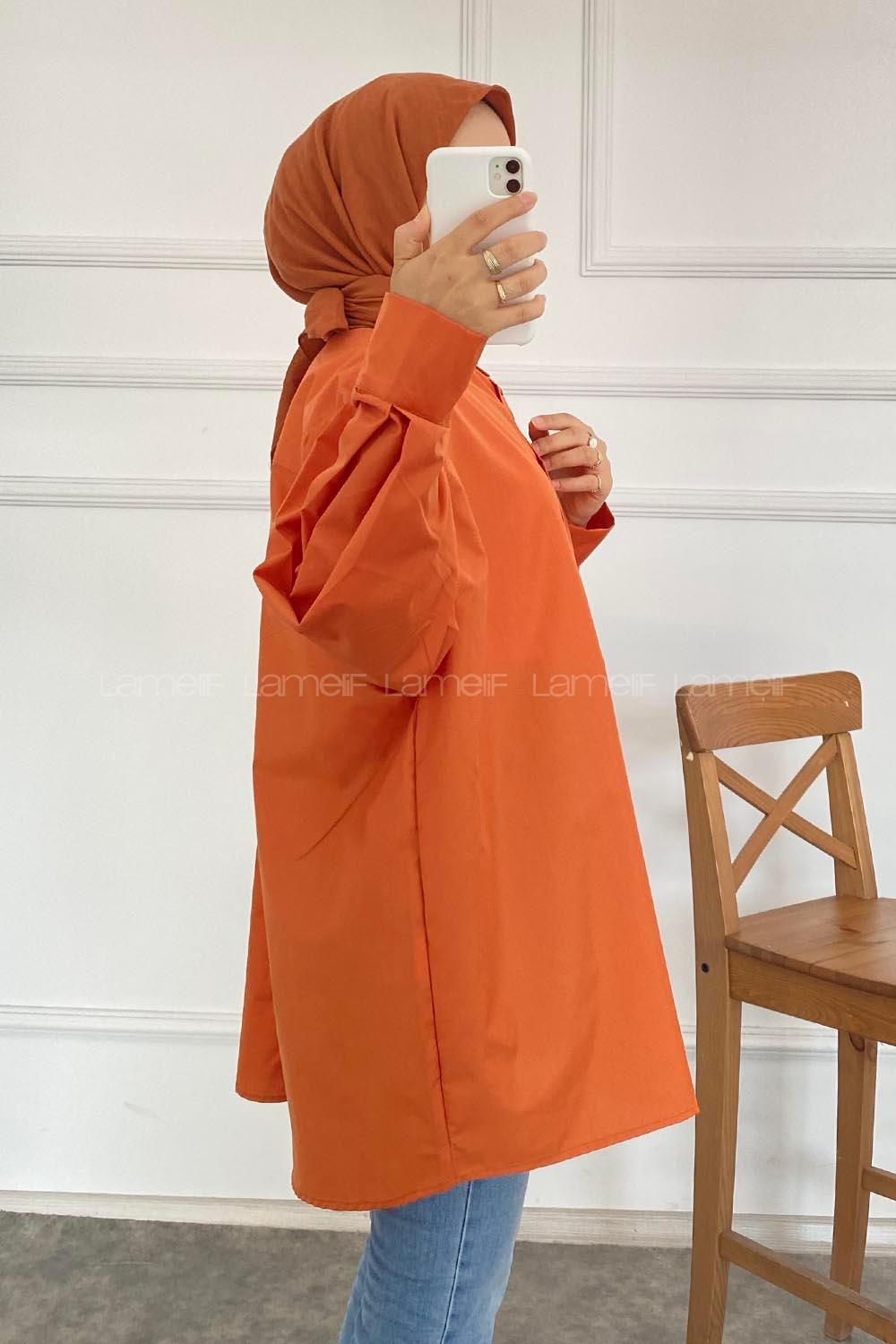 Modalamelif Önü Arka Düğme Detaylı Gömlek Tunik Taba