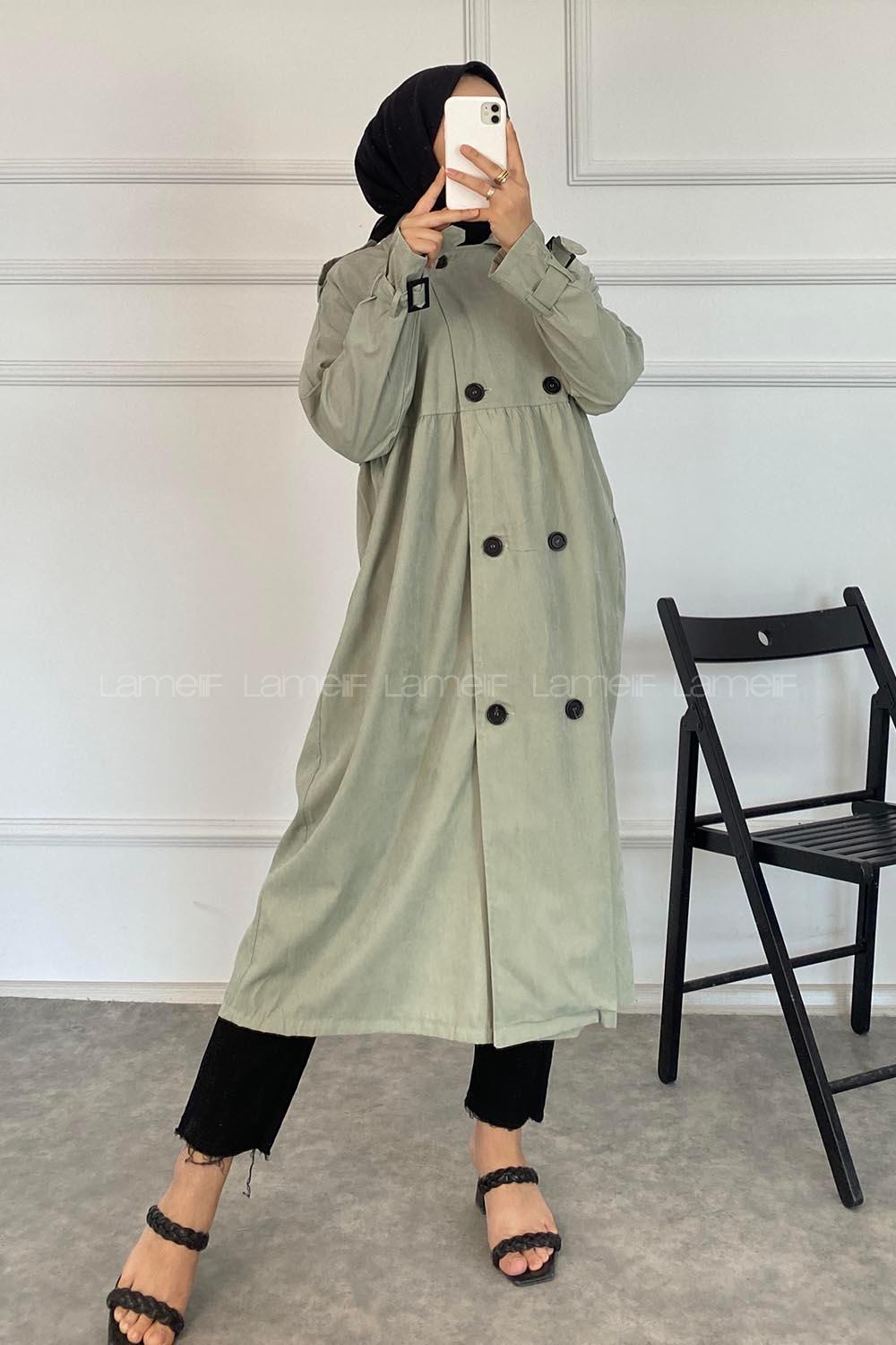 Modalamelif Önü Düğmeli Yandan Cepli Trenç Mint