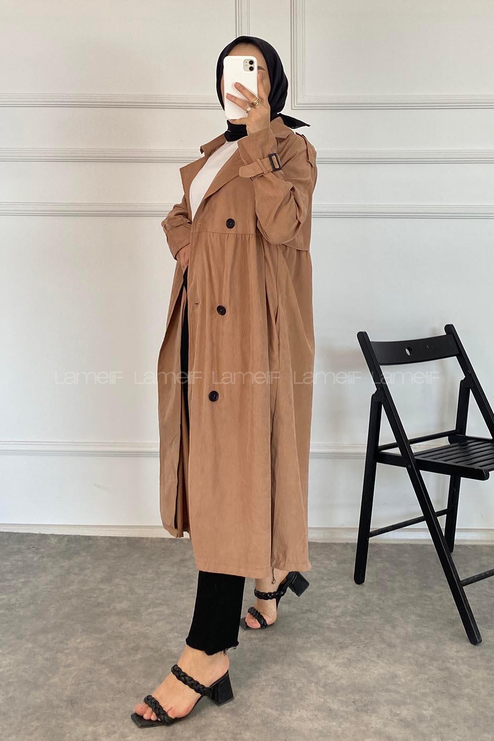 Modalamelif Önü Düğmeli Yandan Cepli Trenç Soft Kahve