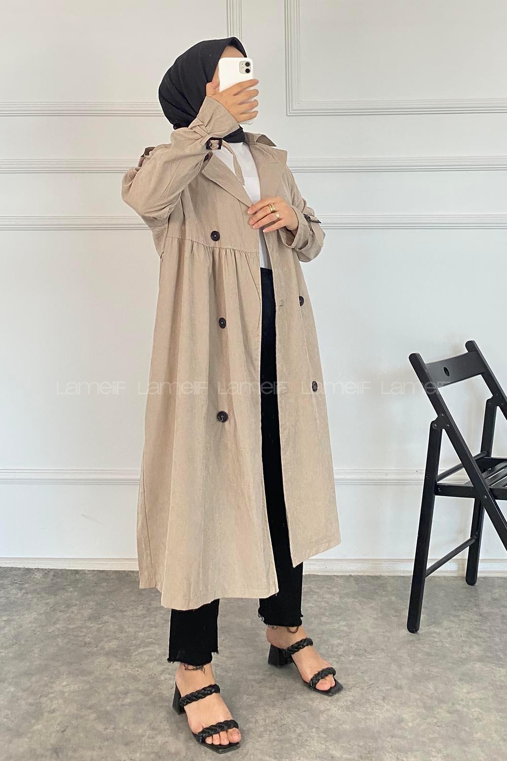 Modalamelif Önü Düğmeli Yandan Cepli Trenç Vizonrengi