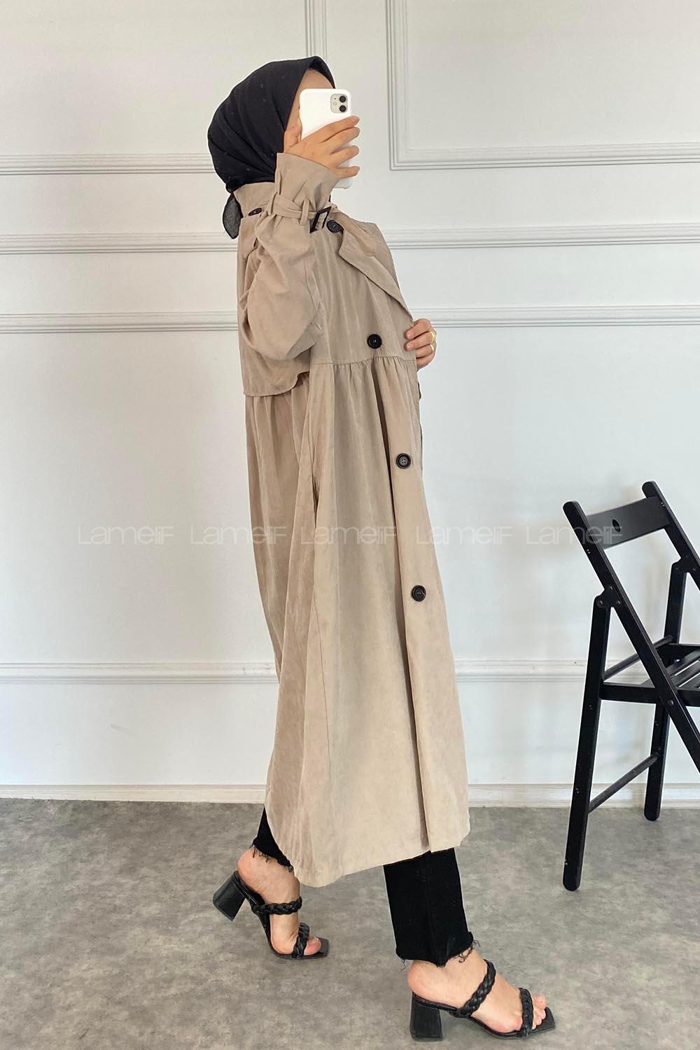 Modalamelif Önü Düğmeli Yandan Cepli Trenç Vizonrengi