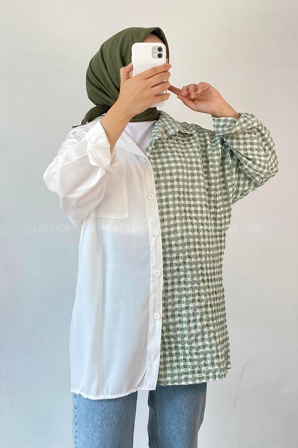 Modalamelif Pötikare Garnili Krinkıl Gömlek Çağla Yeşili