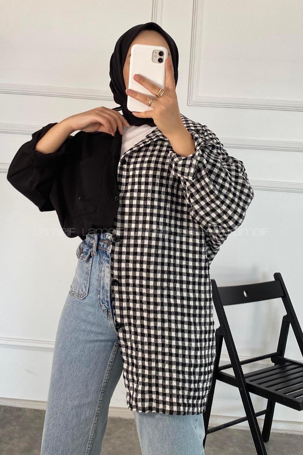 Modalamelif Pötikare Garnili Krinkıl Gömlek Siyah